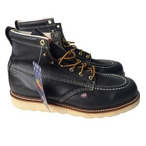 Thorogood Work Boots American 6" Men's 14D Moc Soft Toe Black Leather 814-6201